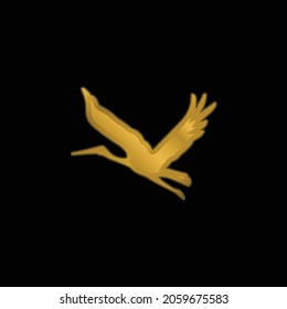Bird Flying Shape gold plated metalic icon or logo vector