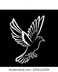 Bird flying in the sky in continuous line art drawing. Bird in flight white linear sketch isolated on black background Vector illustration