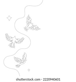 Bird flying tattoo silhouette vector set. pigeon and dove. Biology hand drawn outline card .Flock of birds ornament.graphic decor design elements.