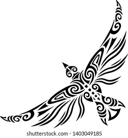 Bird flying tattoo tribal stylised maori koru design ideal for tattoo design - easy color change