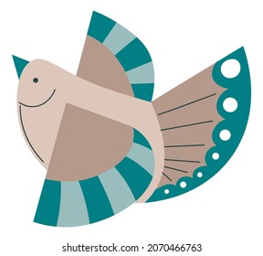 Bird flying with wide feathered wings, isolated avian animal in motion. Pigeon or dove, exotic birdie leaving for warm countries. Sparrow chirping, tranquility and peacefulness. Vector in flat style