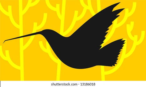 bird flying in yellow background	