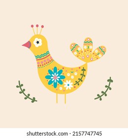 Bird. folk drawing. the dove of peace. folk folklore. children's drawing