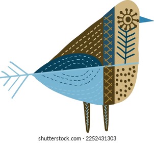 A bird in the folk style. Vector file for designs.