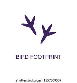 Bird footprint element in flat simple style on white background. Bird footprint icon, with text name concept template