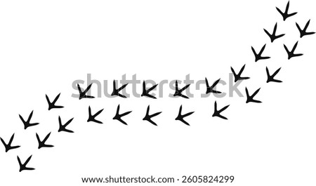 Bird Footprint Path Vector. A minimalistic black bird footprint trail forming a curved path on a white background. Ideal for nature-themed designs, patterns, and creative artwork