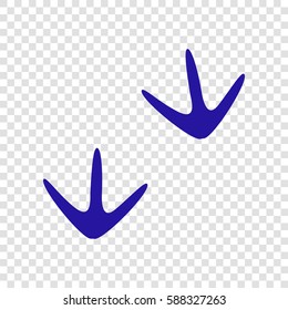 Bird footprint sign. Vector. Blue icon on transparent background.