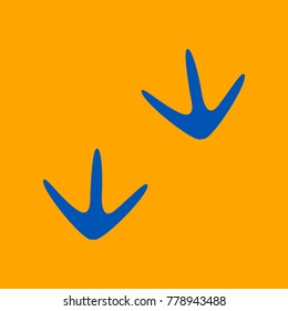 Bird footprint sign. Vector. Medium teal blue icon on orange background.