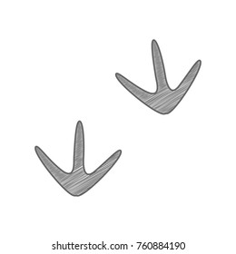 Bird footprint sign. Vector. Shaded gray icon on white background. Isolated.