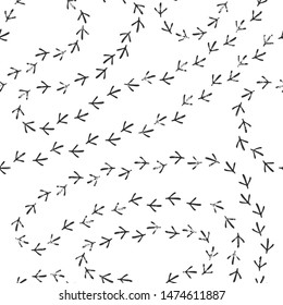 Bird Footprints Seamless Pattern. Background With Bird's Tracks. Black And White Vector.