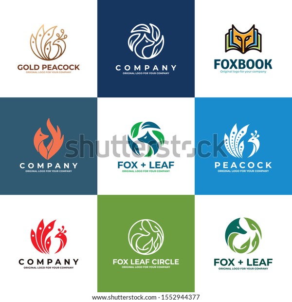 Bird Fox Peacock Logo Design Collection Stock Vector Royalty Free