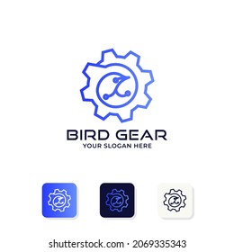 bird gear logo design use mono line concept
