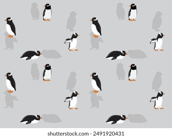 Bird Gentoo Penguin Set Cartoon Cute Seamless Wallpaper Background