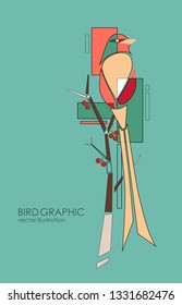 Bird  in Geometrical style. Abstract geometric graphic. Illustration with retro graphic design. Picture for interior decoration.