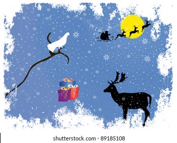 Bird with gift and santa claus