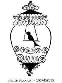Bird In Gilded Cage - Retro Clip Art Illustration