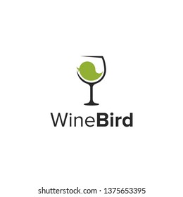 bird with glass for food and drink wine simple unique logo designs 