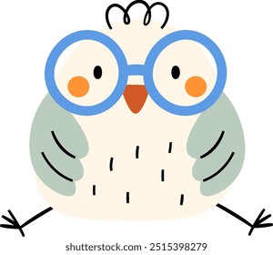 Pájaro con gafas Ilustración vectorial sentada