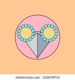 Bird with glasses.Face isolated animal for decoration. Children's drawing. Delicate colors.