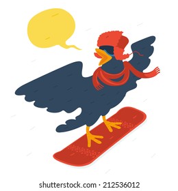 Bird goes snowboarding