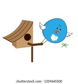 The bird got out of the house to grab a dragonfly. Concept house and chick in the form of the number forty.The illustration can be used in educational topics as entertainment content.
