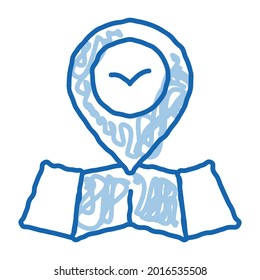 Vogel GPS Mark Pin On Map Sketch Symbol Vektorgrafik. Handgezeichnete blaue Linie Art Bird Position und Position, Kartographie Forschung Tierzeichen. einzelne Symbolillustration