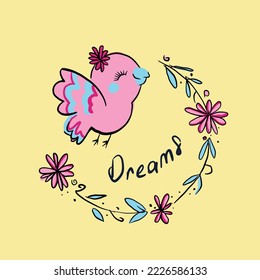 Bird graphic design. Kids tshirt print design and more