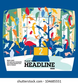 Bird graphics / eco system / advertorial style / template / visual