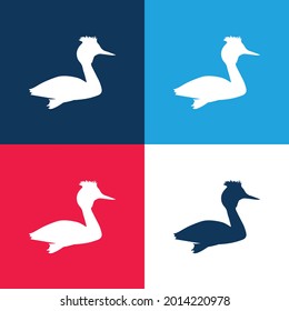 Forma de color gris pájaro azul y rojo cuatro colores conjunto de iconos mínimo