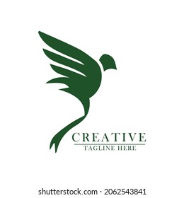 Vogel-Grün-Symbol-Logo einfach und elegant, abstraktes Vektorflachdesign