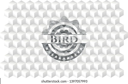 Bird grey badge with geometric cube white background