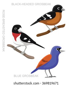 Bird Grosbeak Set Cartoon Vector Illustration