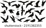 Bird gull cartoon set isolated Vector Silhouettes