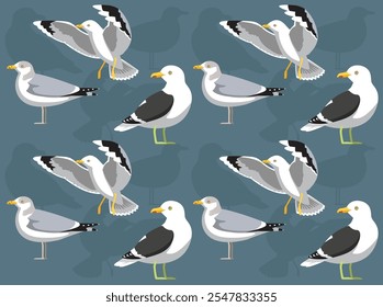 Bird Gull Seagull Herring Kelp Cute Seamless Wallpaper Background