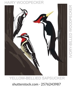 Bird Hairy Woodpecker Sapsucker Cartoon Vector