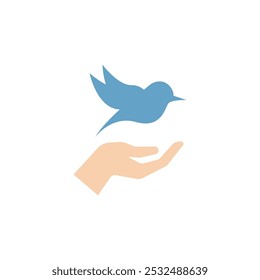 Bird and hand charity logo icon