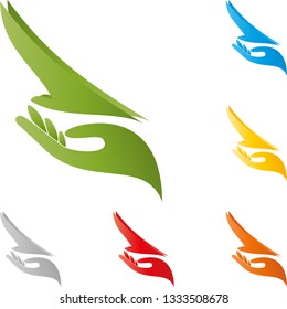 Bird and hand in different colors collection