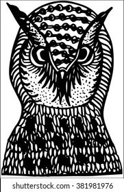 Bird, hand drawing, vector illustration in black and white colors