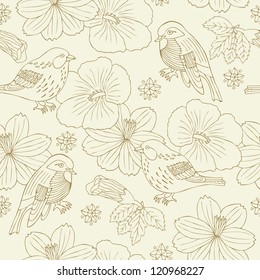 bird hand drawn seamless pattern