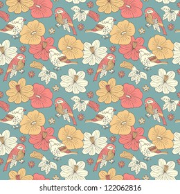 bird hand drawn seamless pattern