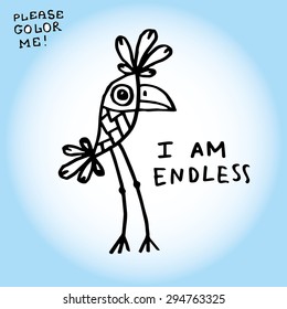 Bird - hand drawn vector illustration for coloring