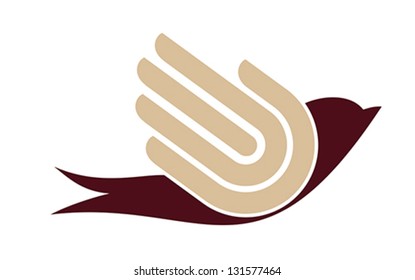 Bird with hand, freedom sign, vector,