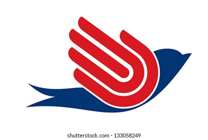Bird with hand, freedom sign, vector,