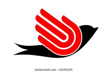 Bird with hand, freedom sign, vector,