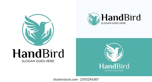 Bird hand logo design, Flying bird combination with hand, Hummingbird logo vector design, usable used for growing Business, Boutique, Beauty salon, Fashion, Health wellness, Beauty products, Spa, Etc.