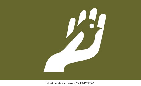 bird and hand logo on color background 