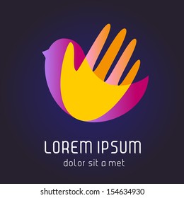 Bird and hand sign. Bird symbol. Vector illustration. Concepts