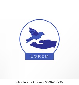 Bird in a hand. Stylish logotype. Vector image.