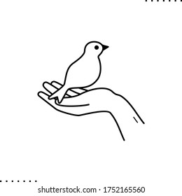 The bird in the hand vector icon in outlines