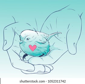 Bird in hand, vector illustration